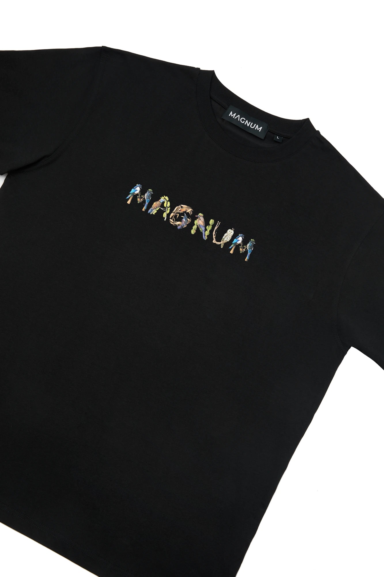 Magnum Man Cotton T-shirt Black with Avian print